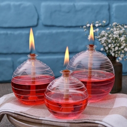 3'lü Hareli Küre Cam Kandil + 450 mL Kandil Yağı - Hediyesec