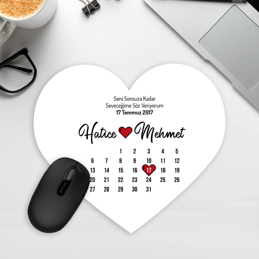 Aşkımızın Yıl Dönümü Tasarımlı Kalp Mousepad - Hediyesec