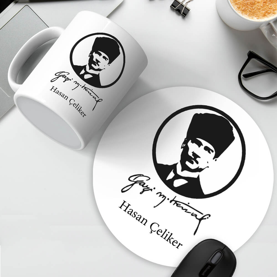 Atatürk Tasarımlı İsme Özel Mousepad ve Kupa Seti - Hediyesec