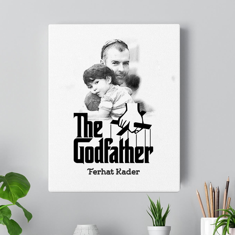 Hediyesec - Babaya Hediye GodFather Karakalem Fotoğraflı Kanvas