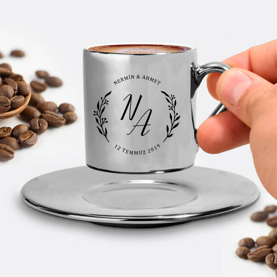 Hediyesec - Baş Harfli Çiftlere Özel Gümüş Kahve Fincanı