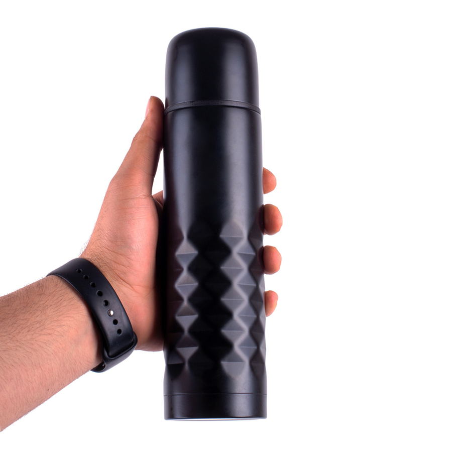 Hediyesec - Çift Katlı Kapaklı Siyah Çelik Termos Matara 0,50 Litre