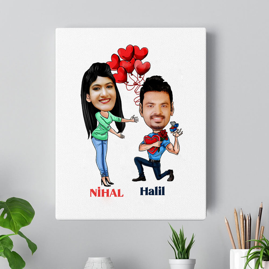 Hediyesec - Evlilik Teklifi Karikatürlü Kanvas Tablo