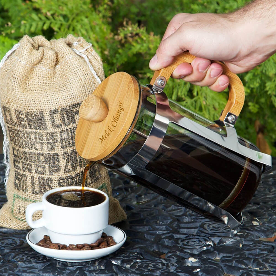 İsme Özel Bambu French Press Kahve ve Çay Filtresi - 1