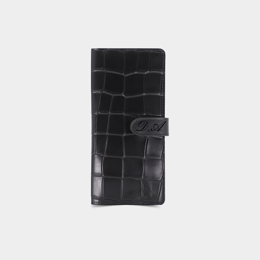 Hediyesec - İsme Özel Croco Siyah Kart ve Para Slotlu Deri Telefon Cüzdanı