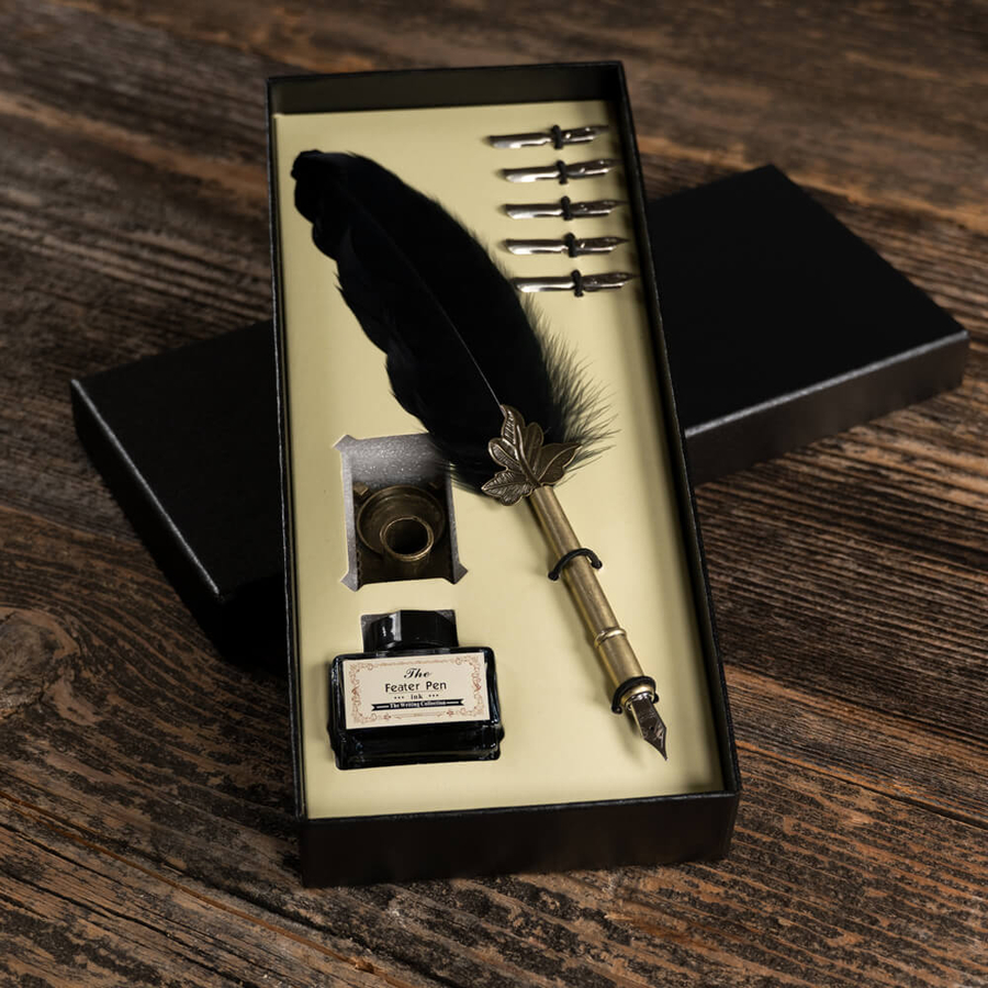 İsme Özel Exclusive Masa Üstü Tüylü Divit Kalem ve Mürekkep Seti ...