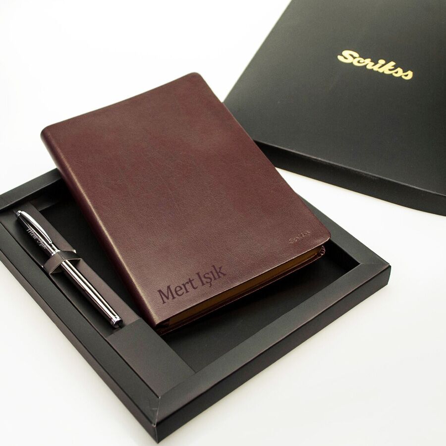 Scrikss - İsme Özel Scrikss Deri Defter ve Kalem Set