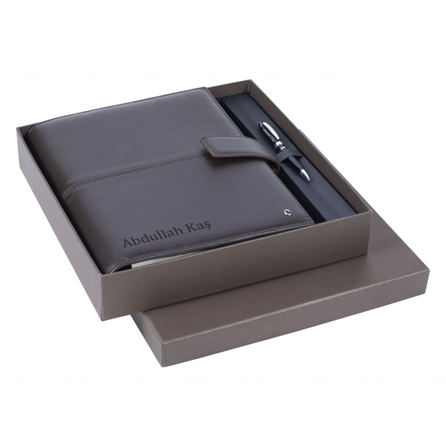 Hediyesec - İsme Özel Scrikss Mini Pen Siyah & A5 Ajanda Soft Kahverengi