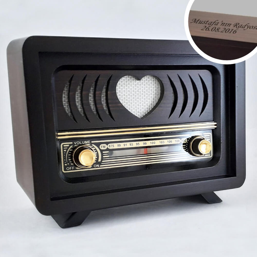 Kalp Tasarımlı Anneye Hediye Nostaljik Ahşap Radyo - 3