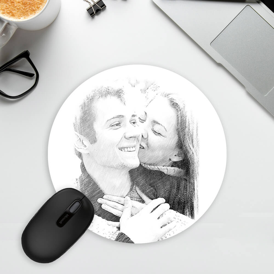 Kişiye Özel Karakalem Efektli Oval Mousepad - Hediyesec