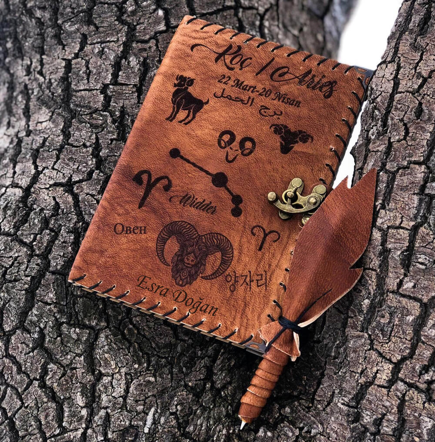Hediyesec - Koç Burcuna Hediye İsme Özel Deri Defter