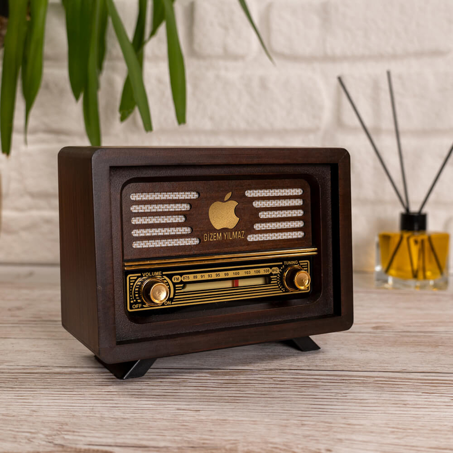 Hediyesec - Kurumsal Logo Baskılı Kişiye Özel Nostaljik Ahşap Radyo