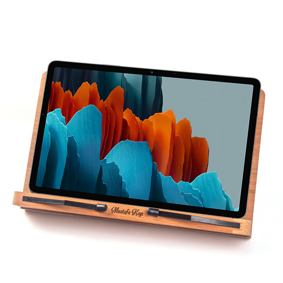 Hediyesec - Masif Ağaç Cilalı Ayarlanabilir Kişiye Özel Tablet ve Kitap Okuma Standı
