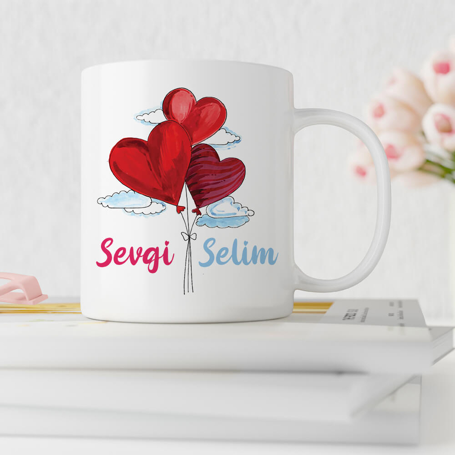 Hediyesec - Sevgiliye Özel Kalp Tasarımlı Kişiye Özel Kupa Bardak