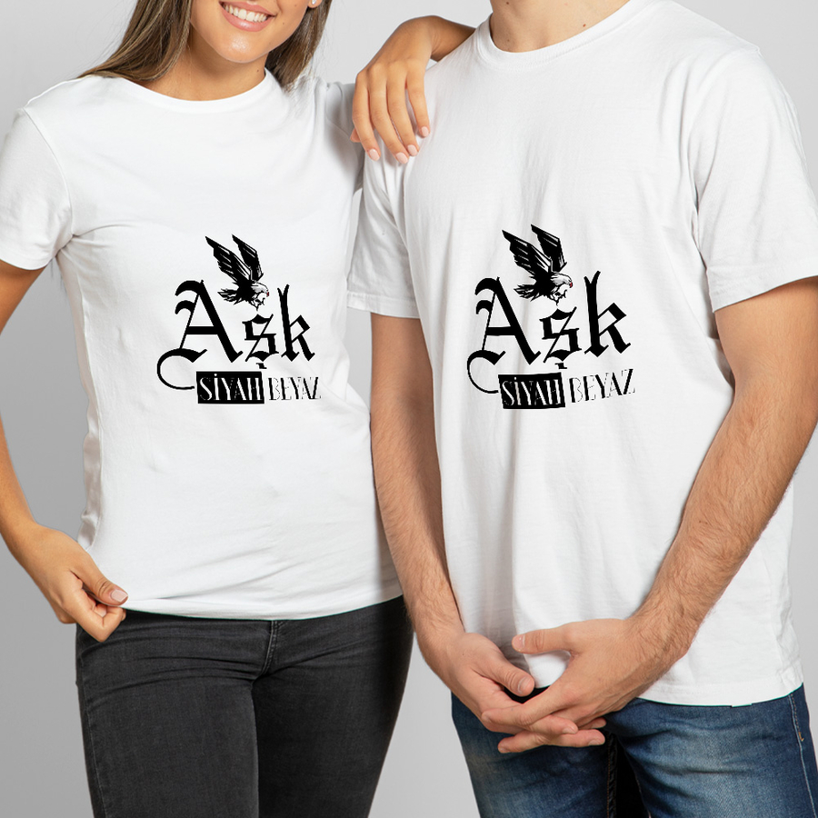 Hediyesec - Siyah Beyaz Taraftar Sevgili Tişörtü