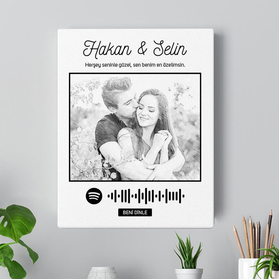 Hediyesec - Spotify Ses İzi Karakalem Efektli Kanvas